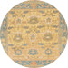 Round Machine Washable Abstract Chrome Gold Yellow Rug, wshabs1215