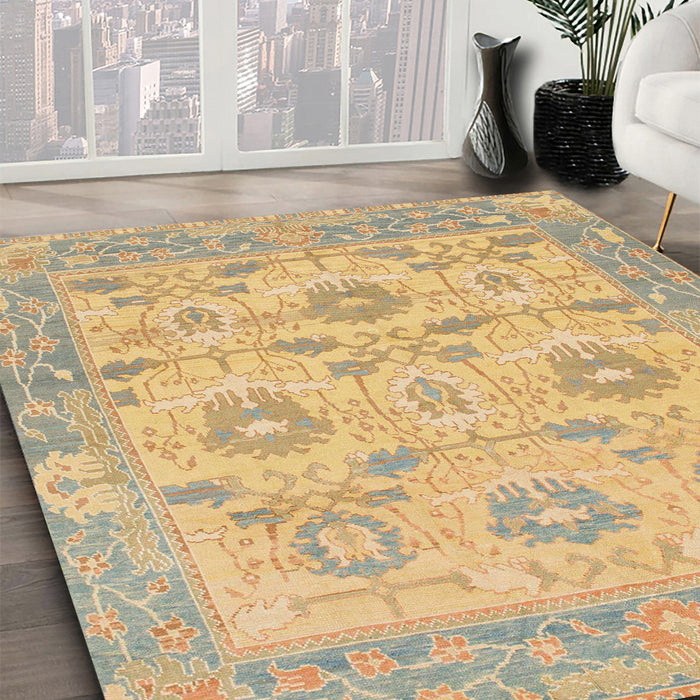 Abstract Chrome Gold Yellow Modern Rug in Family Room, abs1215