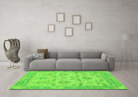 Machine Washable Abstract Green Modern Rug, wshabs1215grn