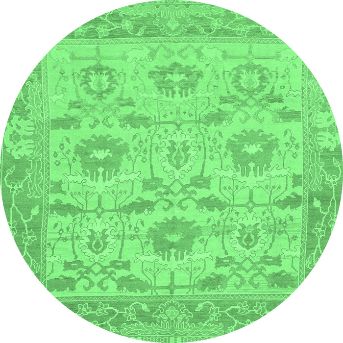 Round Machine Washable Abstract Emerald Green Modern Area Rugs, wshabs1215emgrn