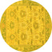 Round Machine Washable Abstract Yellow Modern Rug, wshabs1215yw