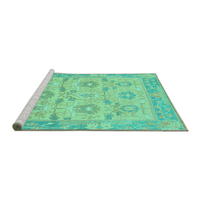 Sideview of Machine Washable Abstract Turquoise Modern Area Rugs, wshabs1215turq