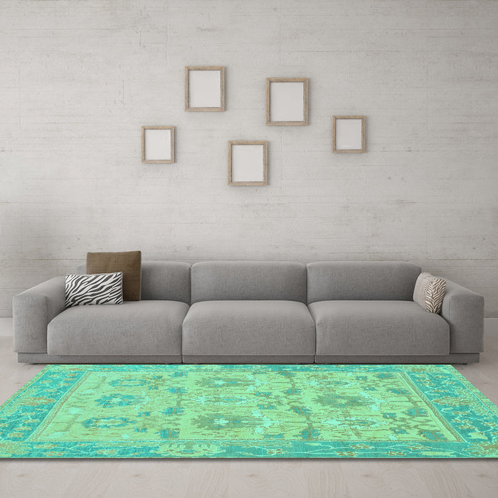 Machine Washable Abstract Turquoise Modern Area Rugs in a Living Room,, wshabs1215turq