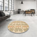 Round Abstract Brown Gold Modern Rug in a Office, abs1216