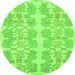 Round Machine Washable Abstract Green Modern Area Rugs, wshabs1216grn