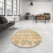 Round Machine Washable Abstract Brown Gold Rug in a Office, wshabs1216