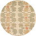 Round Machine Washable Abstract Brown Gold Rug, wshabs1216