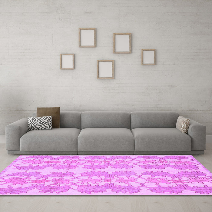Machine Washable Abstract Purple Modern Area Rugs in a Living Room, wshabs1216pur