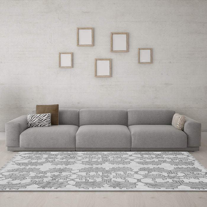 Machine Washable Abstract Gray Modern Rug in a Living Room,, wshabs1216gry