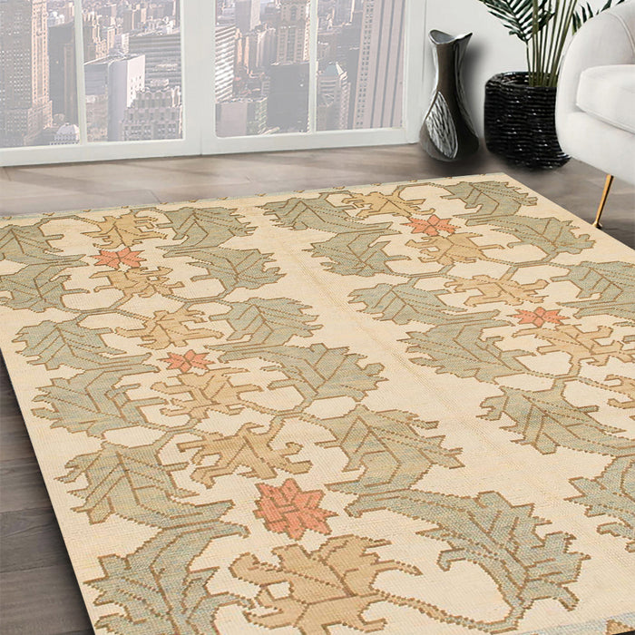 Abstract Brown Gold Modern Rug in Family Room, abs1216