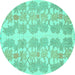 Round Machine Washable Abstract Turquoise Modern Area Rugs, wshabs1216turq