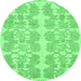 Round Machine Washable Abstract Emerald Green Modern Area Rugs, wshabs1216emgrn