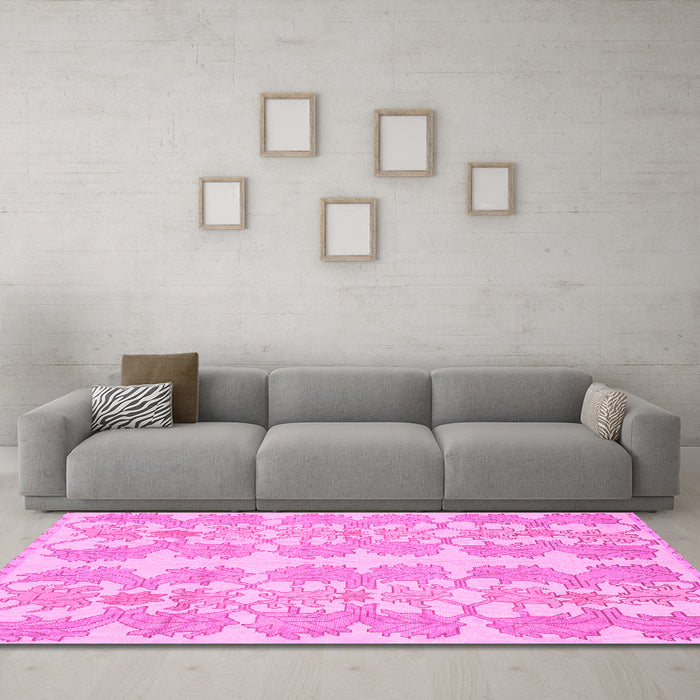 Machine Washable Abstract Pink Modern Rug in a Living Room, wshabs1216pnk