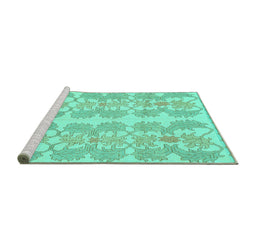 Sideview of Machine Washable Abstract Turquoise Modern Area Rugs, wshabs1216turq