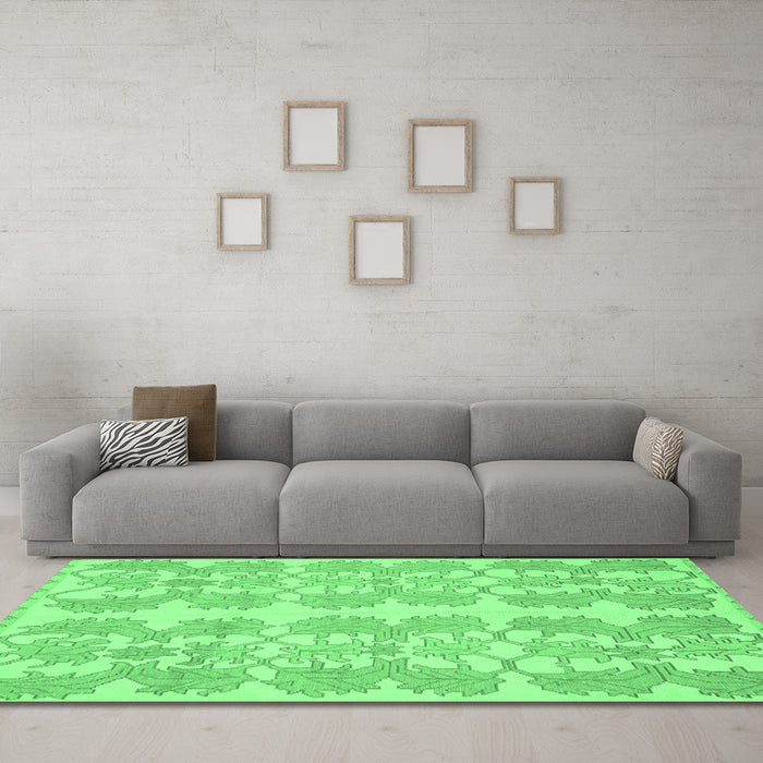 Machine Washable Abstract Emerald Green Modern Area Rugs in a Living Room,, wshabs1216emgrn