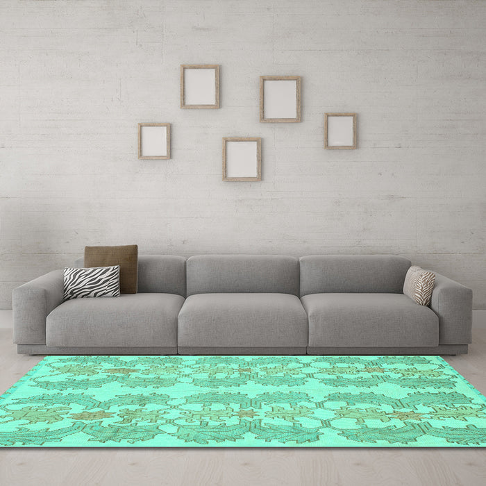 Machine Washable Abstract Turquoise Modern Area Rugs in a Living Room,, wshabs1216turq