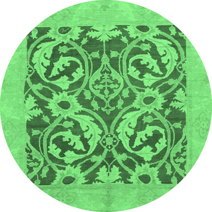 Round Machine Washable Abstract Emerald Green Modern Area Rugs, wshabs1217emgrn
