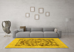 Machine Washable Abstract Yellow Modern Rug in a Living Room, wshabs1217yw