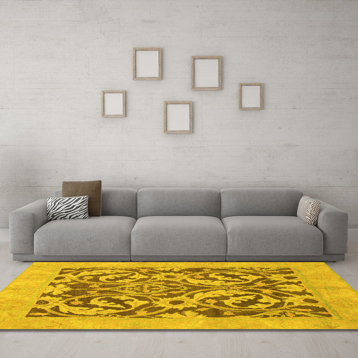 Machine Washable Abstract Yellow Modern Rug in a Living Room, wshabs1217yw
