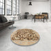 Round Machine Washable Abstract Brown Sugar Brown Rug in a Office, wshabs1217