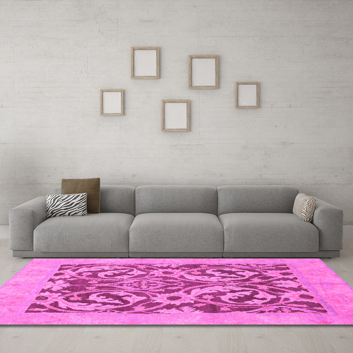 Machine Washable Abstract Pink Modern Rug in a Living Room, wshabs1217pnk
