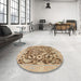 Round Abstract Brown Modern Rug in a Office, abs1217