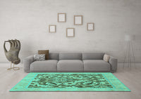 Machine Washable Abstract Turquoise Modern Rug, wshabs1217turq