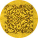 Round Machine Washable Abstract Yellow Modern Rug, wshabs1217yw