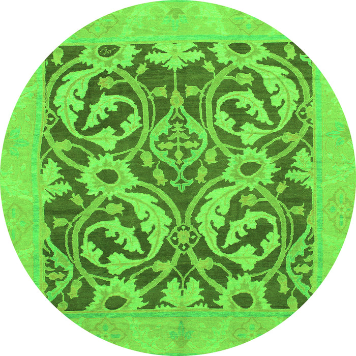 Round Machine Washable Abstract Green Modern Area Rugs, wshabs1217grn