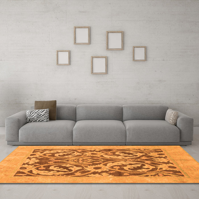 Machine Washable Abstract Orange Modern Area Rugs in a Living Room, wshabs1217org
