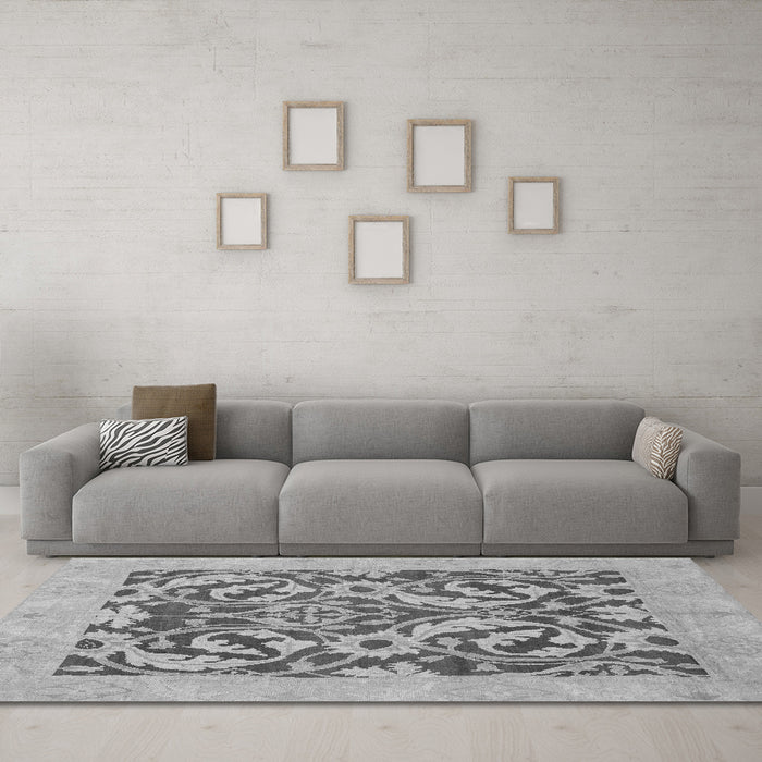 Machine Washable Abstract Gray Modern Rug in a Living Room,, wshabs1217gry