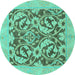 Round Abstract Turquoise Modern Rug, abs1217turq