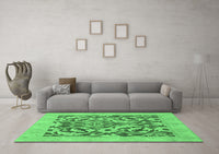 Machine Washable Abstract Emerald Green Modern Rug, wshabs1217emgrn