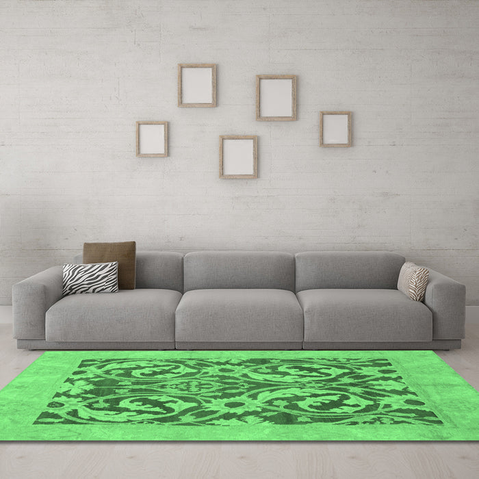 Machine Washable Abstract Emerald Green Modern Area Rugs in a Living Room,, wshabs1217emgrn