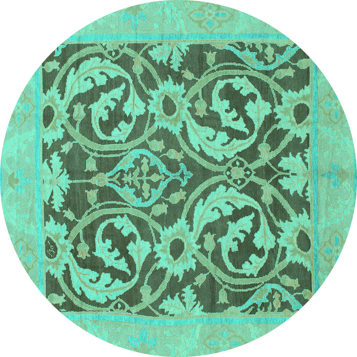 Round Machine Washable Abstract Turquoise Modern Area Rugs, wshabs1217turq