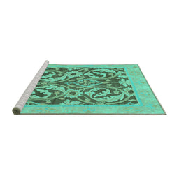 Sideview of Machine Washable Abstract Turquoise Modern Area Rugs, wshabs1217turq