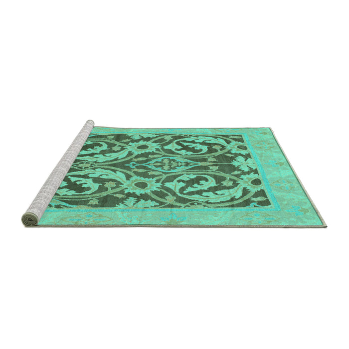 Sideview of Machine Washable Abstract Turquoise Modern Area Rugs, wshabs1217turq