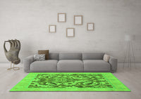 Machine Washable Abstract Green Modern Rug, wshabs1217grn