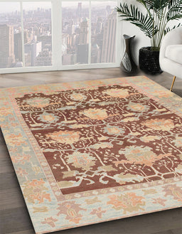 Abstract Rust Pink Modern Rug in Family Room, abs1218