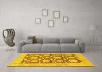 Machine Washable Abstract Yellow Modern Rug, wshabs1218yw