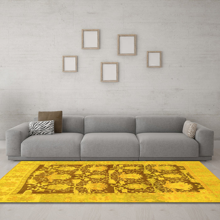 Machine Washable Abstract Yellow Modern Rug in a Living Room, wshabs1218yw
