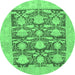 Round Machine Washable Abstract Emerald Green Modern Area Rugs, wshabs1218emgrn