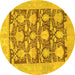 Round Abstract Yellow Modern Rug, abs1218yw