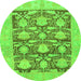Round Machine Washable Abstract Green Modern Area Rugs, wshabs1218grn
