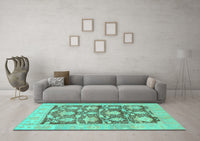 Machine Washable Abstract Turquoise Modern Rug, wshabs1218turq