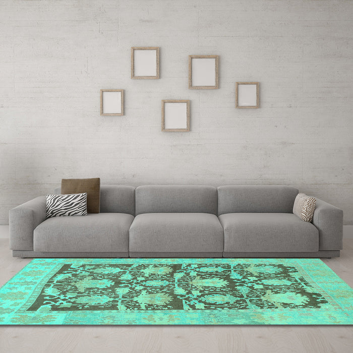Machine Washable Abstract Turquoise Modern Area Rugs in a Living Room,, wshabs1218turq