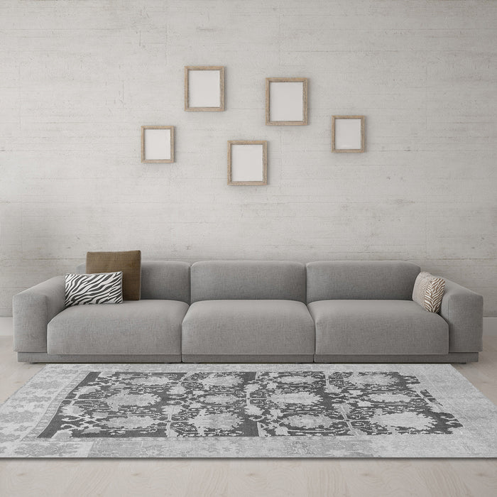 Machine Washable Abstract Gray Modern Rug in a Living Room,, wshabs1218gry