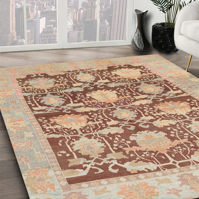 Machine Washable Abstract Rust Pink Rug in a Family Room, wshabs1218