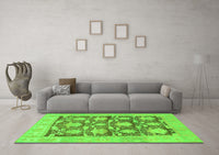 Machine Washable Abstract Green Modern Rug, wshabs1218grn