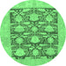 Round Abstract Emerald Green Modern Rug, abs1218emgrn